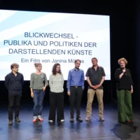 The participants of the film "BLICKWECHSEL" on the stage of HAU3.